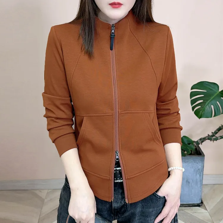 2025秋季新品时尚百搭修身显瘦洋气双拉链设计感女士长袖上衣8184
