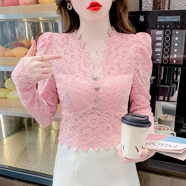 蕾丝打底衫法式设计感2025秋季新款v领气质内搭洋气小衫修身上衣