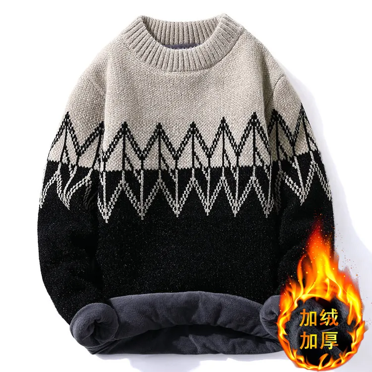男士加绒加厚半高领毛衣2025年秋冬新款男装青少年时尚休闲针织上