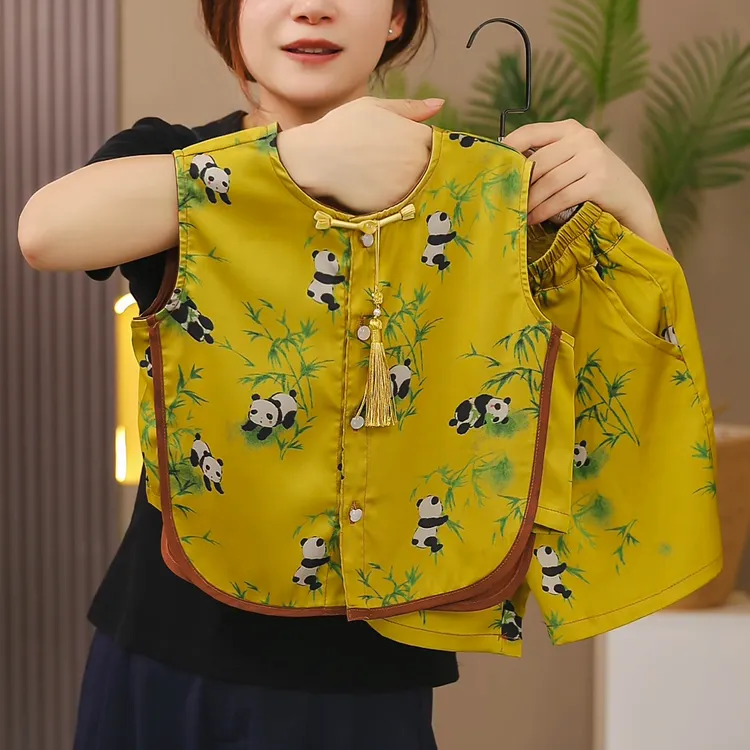 儿童夏季国风汉服男童女童新中式无袖衬衫宝宝开衫民族风上衣短裤