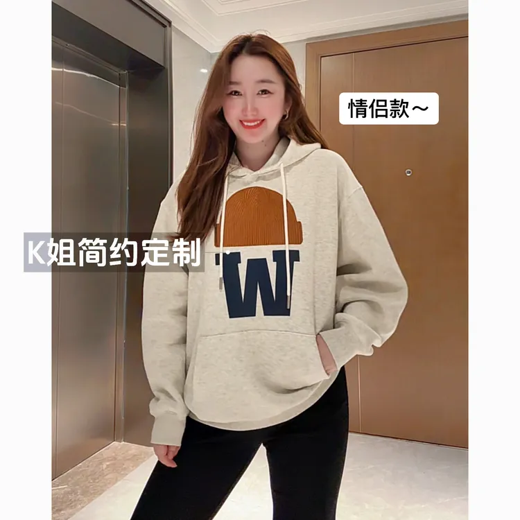 GTNER“KK定制”早秋新款情侣款刺绣连帽卫衣时尚休闲宽松上衣D2091