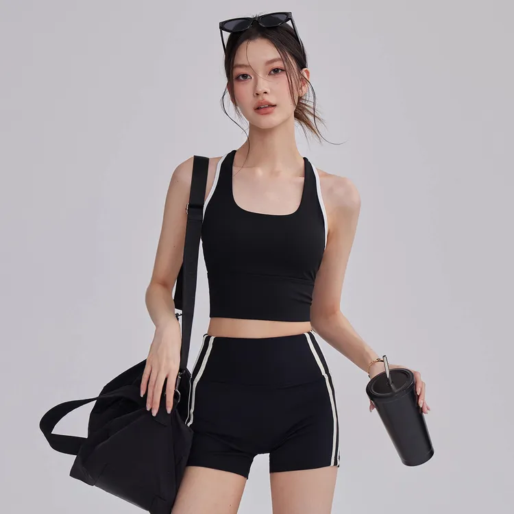 云端贝壳夏季聚拢瑜伽背心女透气外穿普拉提跑步撞色普拉提健身服
