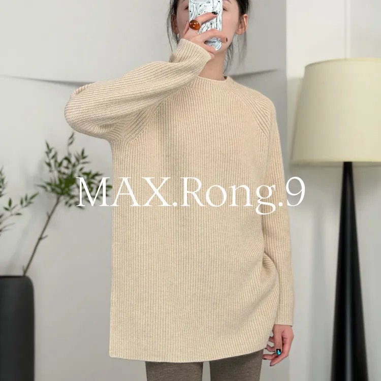 MAX.Rong.9七针三股 插肩坑条圆领针织上衣 395C