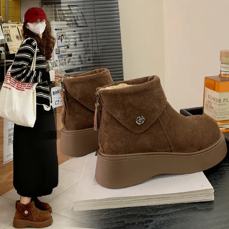 小个子保暖增高厚底雪地靴女款2025新款冬季勃肯加绒加厚高帮棉鞋