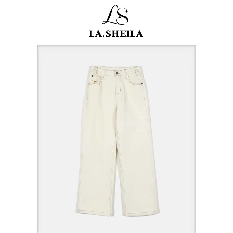 LA.Sheila“韩国顶流”奶白棉软直筒加绒牛仔裤253-KZ/1013-90512