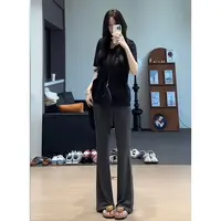 【清清】舒胡蕾 闲适生活 针织套装夏季气质显瘦时尚休闲直筒黑色