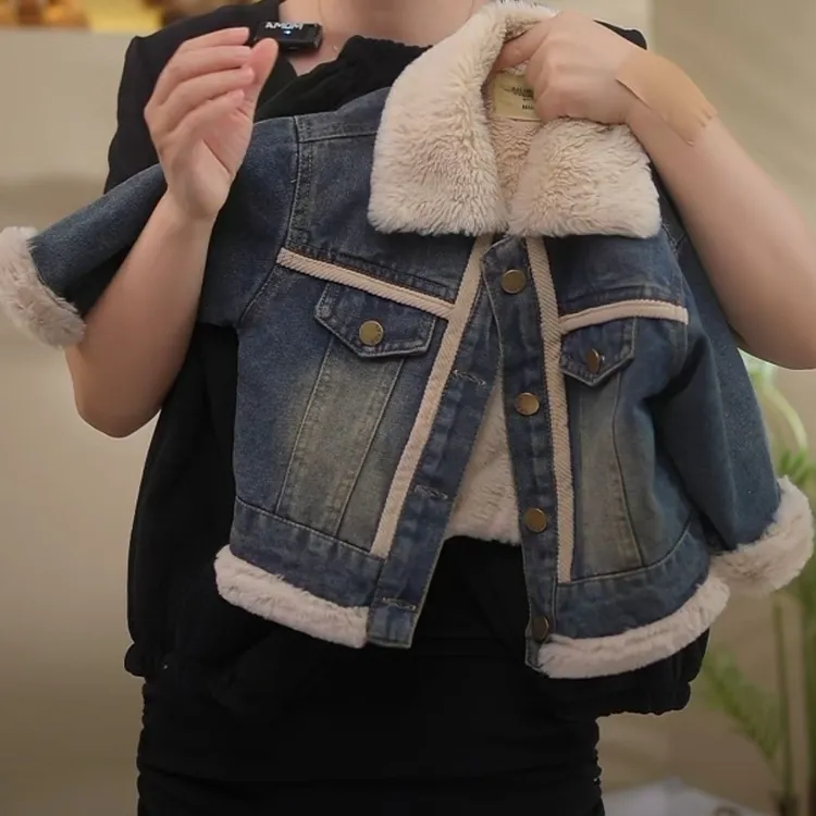 男童外套秋冬款男女宝宝小儿童男孩牛仔加绒加厚上衣派克服外穿