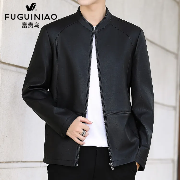 FUGUINIAO/富贵鸟男士立领皮衣保暖好物中青年休闲韩版春秋皮夹克