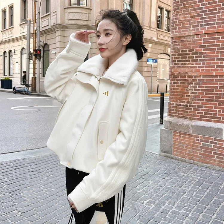 「新年款」阿迪达斯针织夹克女装2026新款保暖毛绒运动外套KH2662