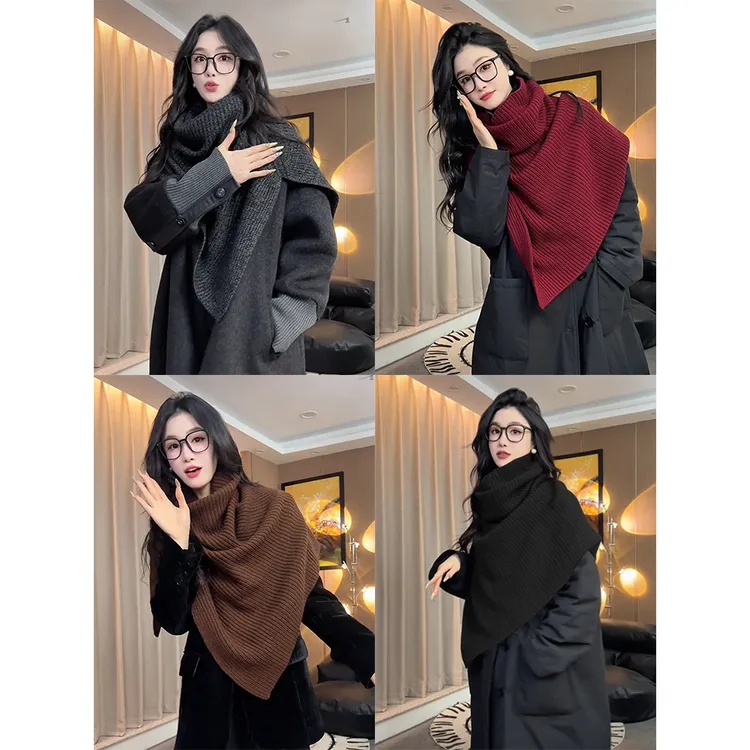 高级感四色百搭围脖围巾披肩针织女秋冬外搭叠穿保暖脖套开叉围脖