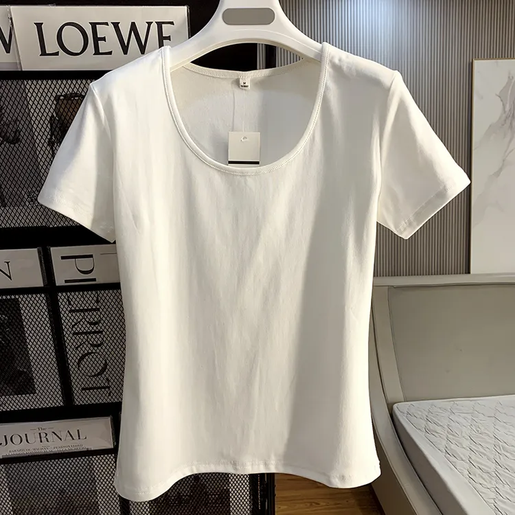 设计感小众圆领纯色打底衫修身百搭夏季新款95棉短袖t恤女上衣潮t