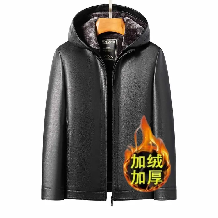 【海宁源头工厂】冬季可脱卸帽100%山羊皮真皮爸爸装保暖2025爆款