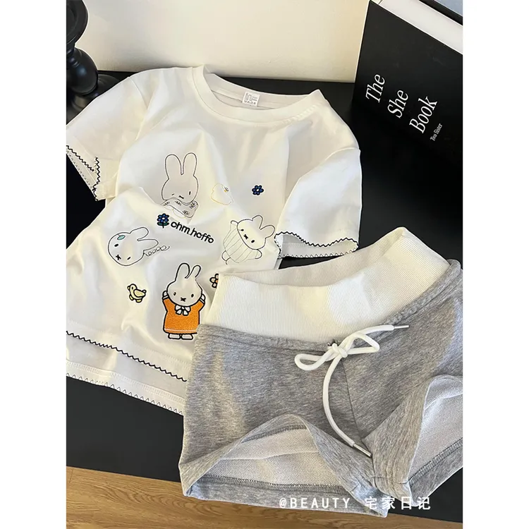 设计感可爱米菲兔子短袖睡衣女夏季新款休闲短裤家居服套装可出门