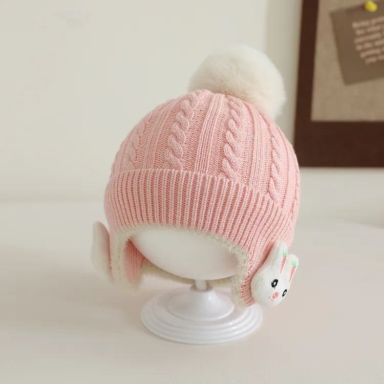 婴儿帽子套头帽秋冬季保暖针织婴幼儿毛线帽冬天加厚女宝宝护耳帽