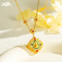 九乐 坠链均925银合成锆石 葫芦彩色锆石镶嵌镀金项链