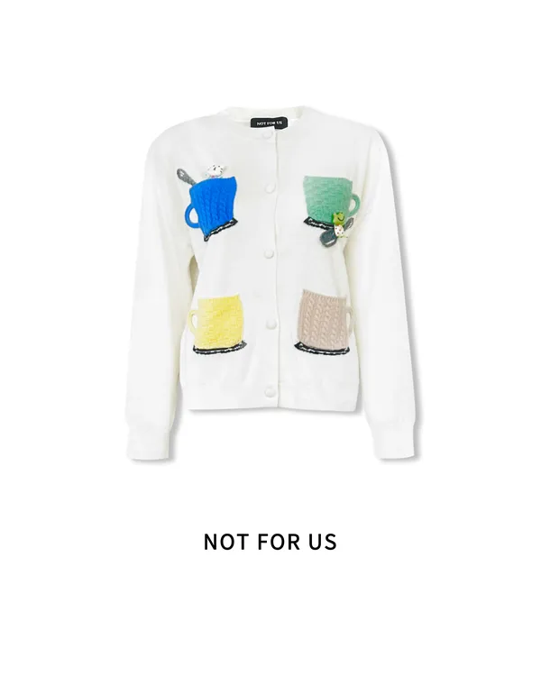 NOT FOR US 新款白色可爱茶杯开衫