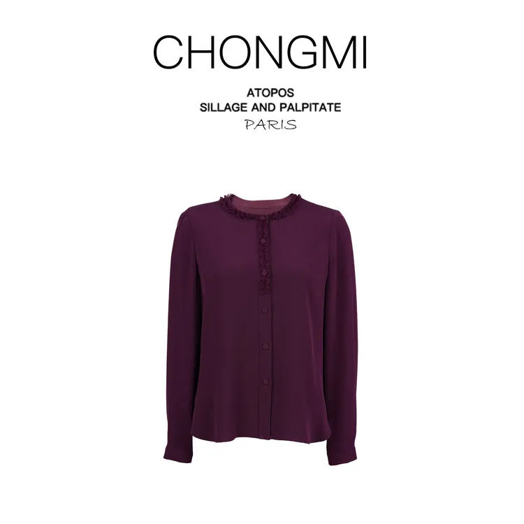 紫色重磅鬼绉真丝桑蚕丝衬衫女2026春季打条对丝上衣 S250813735