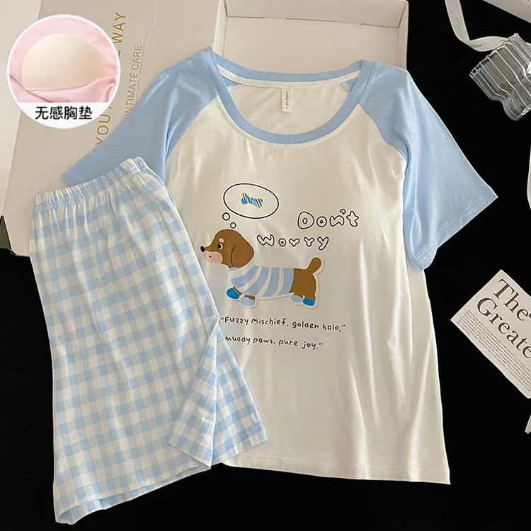 日系甜宠小狗睡衣女款夏季短袖韩版少女学生莫达尔凉感家居服套装