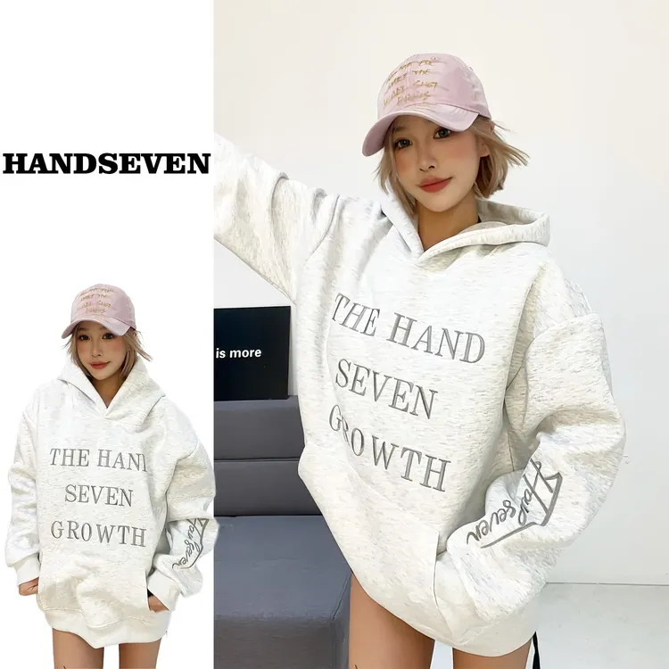 HandSeven美式刺绣字母休闲长袖连帽重磅卫衣情侣设计感小众国潮