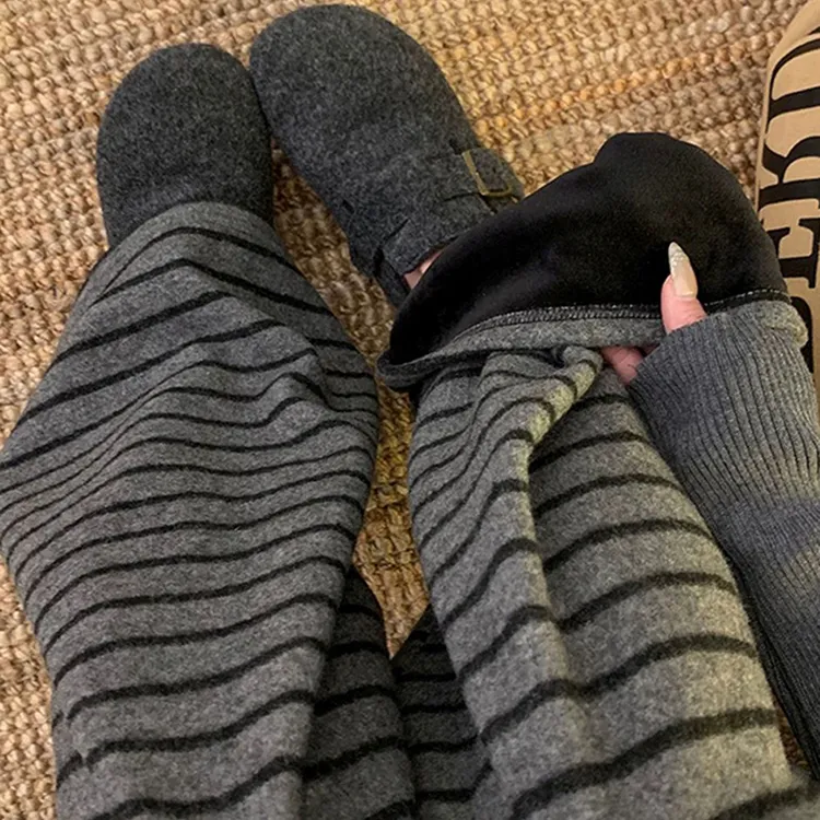 秋冬日常时尚穿搭孕妇裤子高腰抽绳阔腿裤女冬季加绒加厚外出长裤