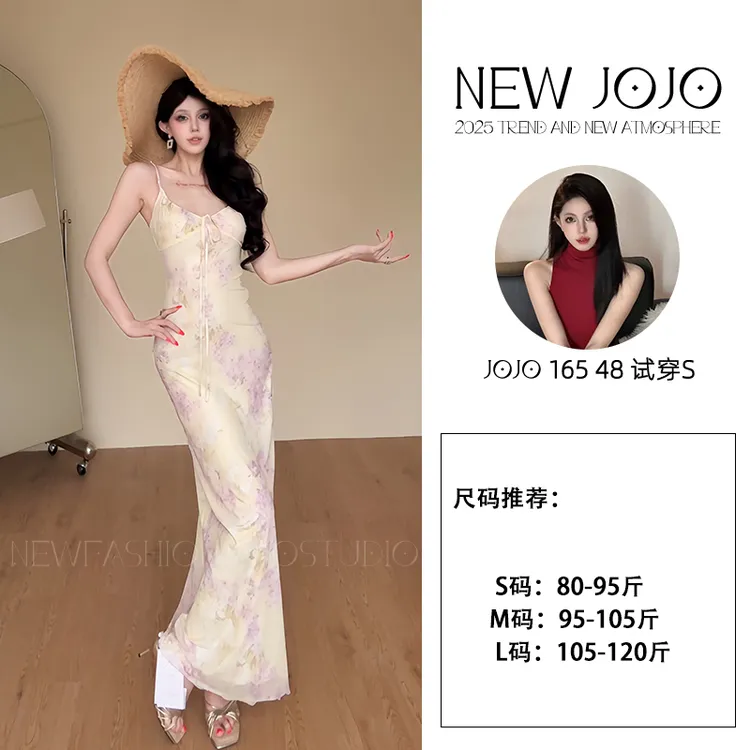 xx/G798 0628-2【JOJO】吊带性感气质长裙拉链性感风拼接连衣裙