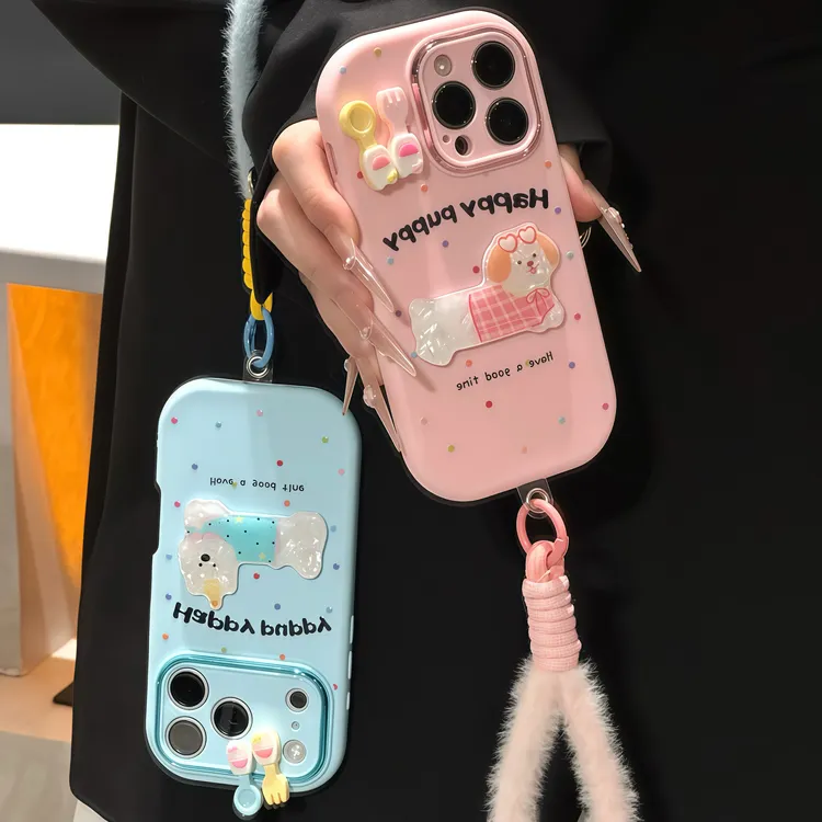 波点西高地挂绳适用苹果17/16promax手机壳华为P70vivooppo小米15