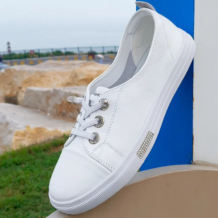 全牛皮~浅口小白鞋女2024年新款春夏百搭真皮休闲一脚蹬平底单鞋