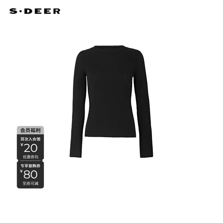 S·DEER圣迪奥秋季时尚圆领纯色百搭修身高领长袖针织衫S243Z3509