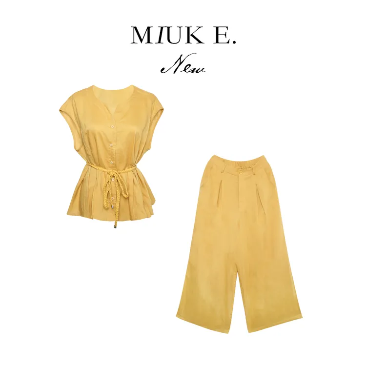 MIUKE 【夏日冰果】25年雨露亚麻夏季简约轻奢套装女上衣裤子两件套