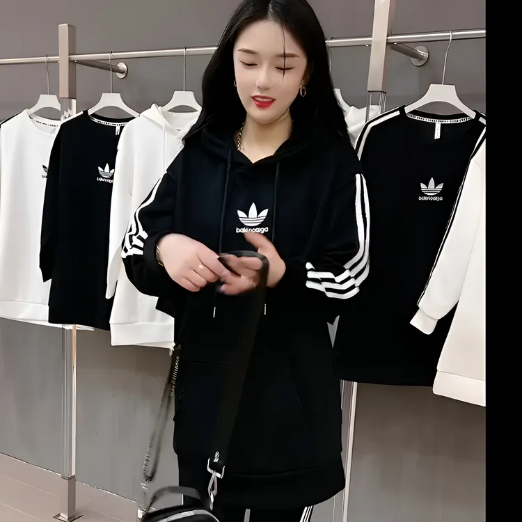 秋季新品宽松舒适针织休闲运动连帽卫衣圆领卫衣