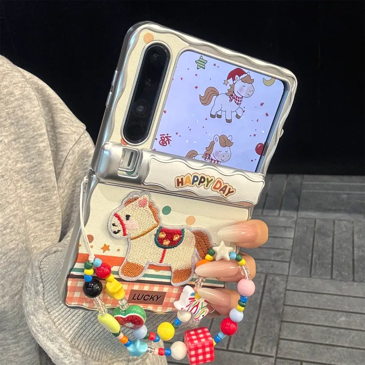 适用华为purax典藏版手机壳银色波浪边PuraX波点格纹拼接刺绣马儿