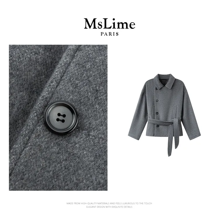 王嬛嬛MsLime25年新款【裘咖】绵羊毛翻领简约毛呢外套 HD2C0274