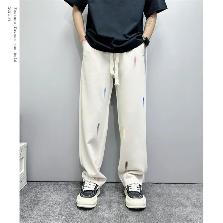 秋季新款潮牌宽松休闲裤男女美式涂鸦纯色阔腿裤设计感垂感直筒裤