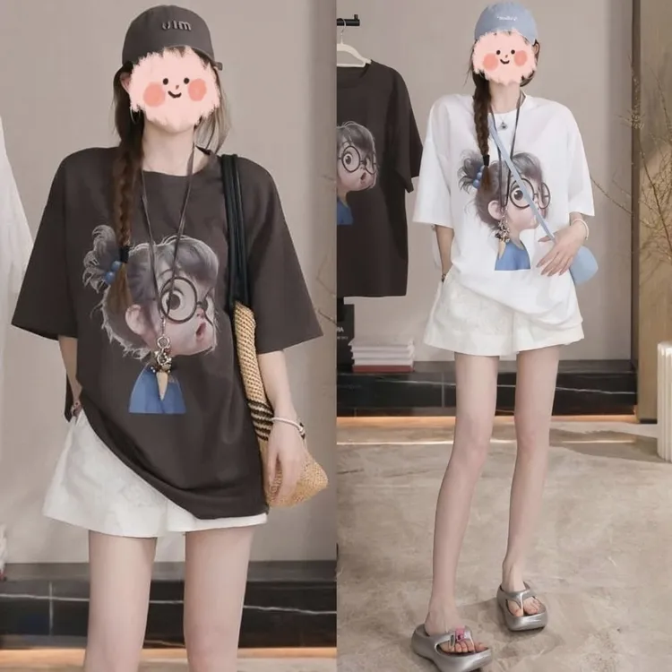 2025夏季新款小众设计后背蕾丝蝴蝶结印花T恤百搭短裤休闲套装女