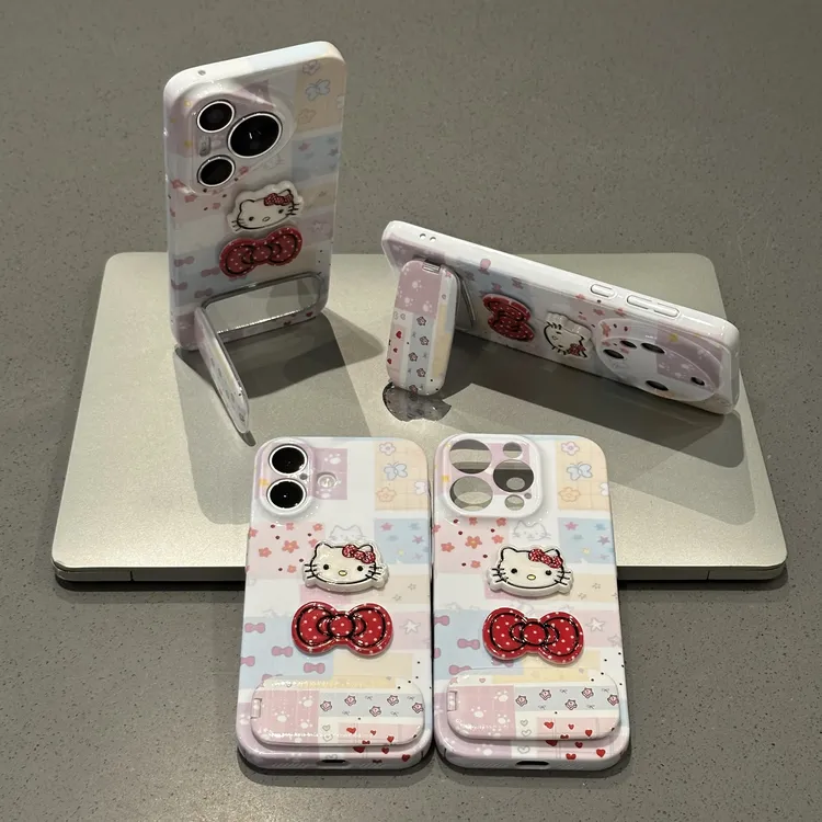 BANCA碎花拼接立体凯蒂支架适用苹果16手机壳华为vivo小米15oppo