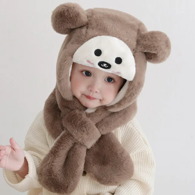 日本MUJIE無印优品儿童帽子宝宝婴儿2024新款男孩防风围巾一体护