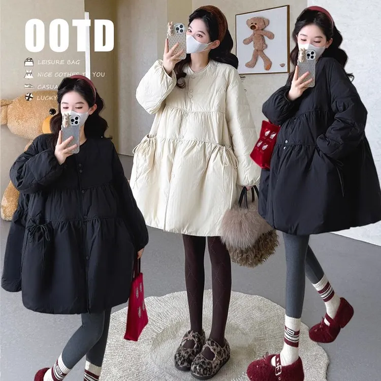 孕妇秋冬套装2025新款韩系保暖棉服外套冬季加厚显瘦娃娃裙小个子