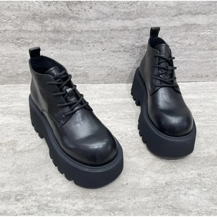 【聚新汇】602-26新款厚底系带加绒踝靴休闲时装通勤靴子