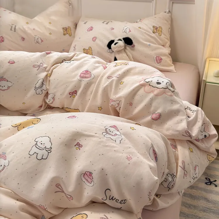 全棉双层纱床上四件套纯棉儿童被套2025新款床单宿舍三件套