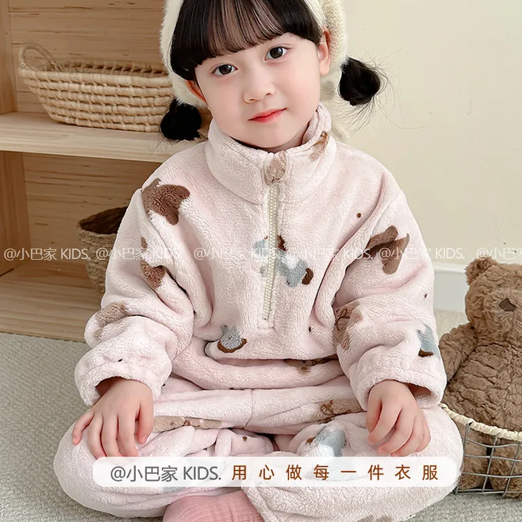 宝宝考拉绒睡衣男女孩秋冬款婴儿童保暖加绒家居服套装