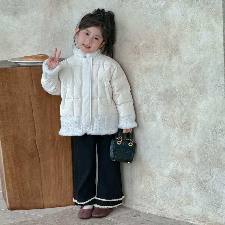 女童棉服秋冬款2025新款女宝宝洋气时髦夹棉外套儿童冬季白色棉衣