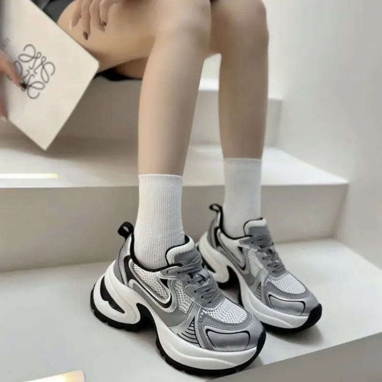 松糕休闲鞋系带阿甘鞋银色厚底老爹鞋女款春秋季增高小蛮腰运动鞋