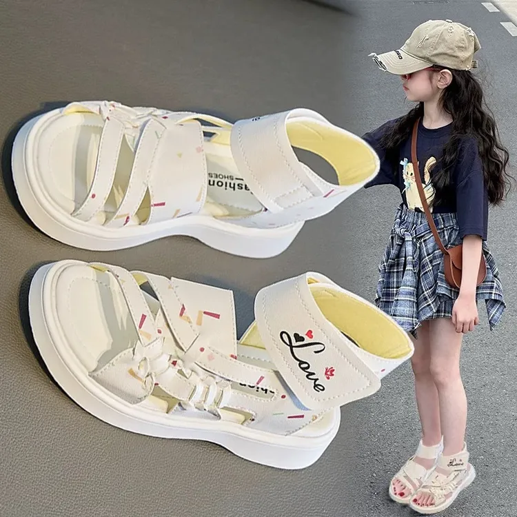 女童凉鞋罗马鞋夏季新款小女孩印花时尚儿童软底防滑童鞋皮凉鞋潮