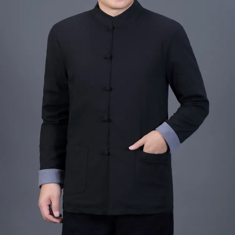 中国风春秋中山装棉麻弹力外套长裤两件套装中式盘扣立领男式唐装