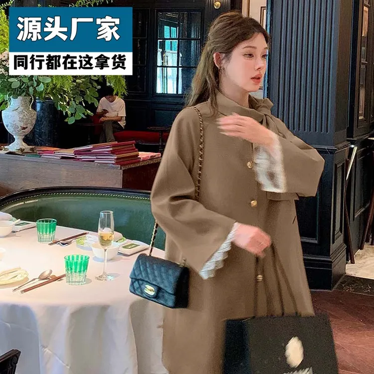 梵乐芬25秋季新款法式千金风蝴蝶结飘带风衣外套女小个子大衣