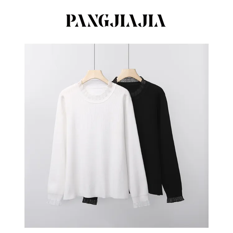 【胖佳佳】暖冬独白 长袖毛衣秋冬蕾丝拼接半高领针织H625X18781