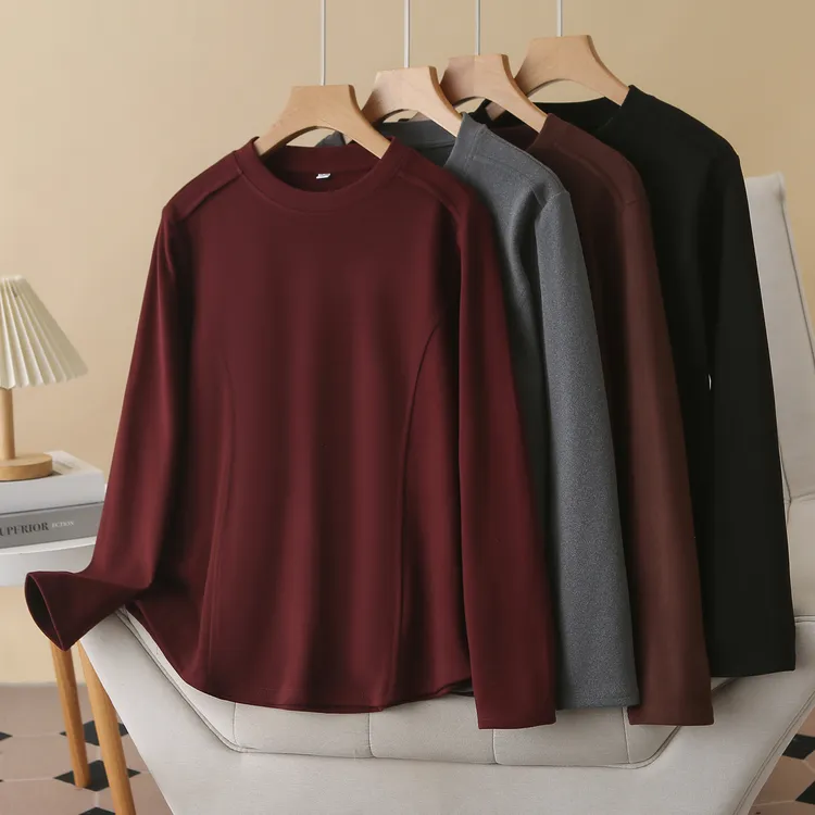 秋冬加厚德绒保暖打底衫宽松显瘦时尚圆百搭领大码上衣