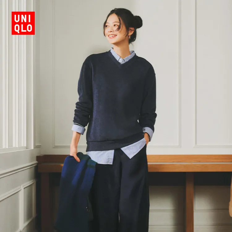 优衣库女装柔软针织摇粒绒V领套头衫/长袖479756