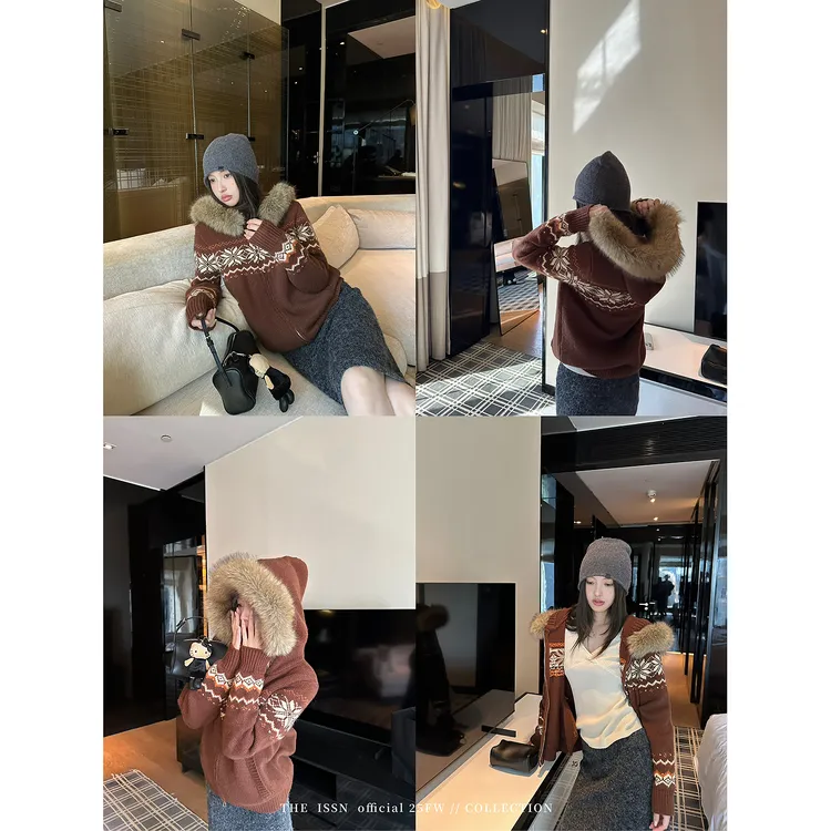 THEISSN宁司 毛领费尔岛毛衣开衫女慵懒风外套 01859