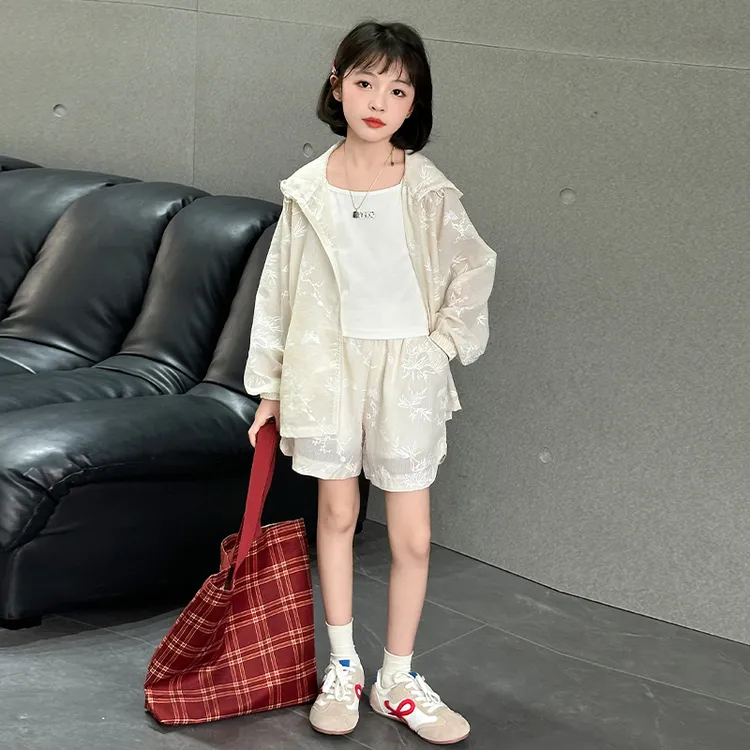 女童夏季套装2025新款洋气时髦防晒衣中大童户外衣服短裤两件套潮